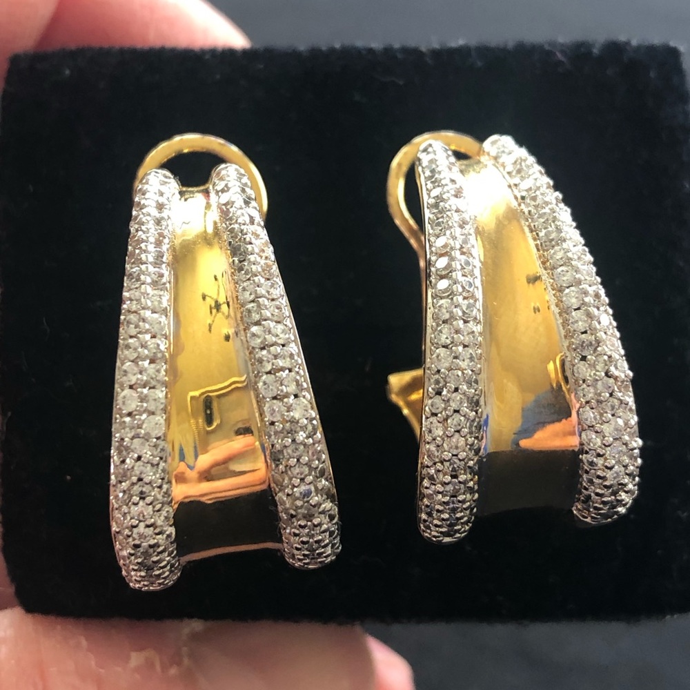 Vintage Bronze Milor Italy gold tone & cubic zirconia (cz) hoop earrings